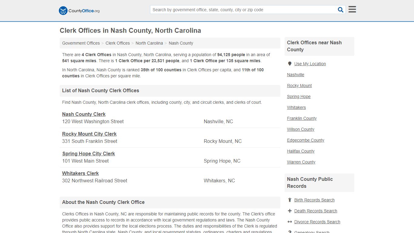 Clerk Offices - Nash County, NC (County & Court Records)